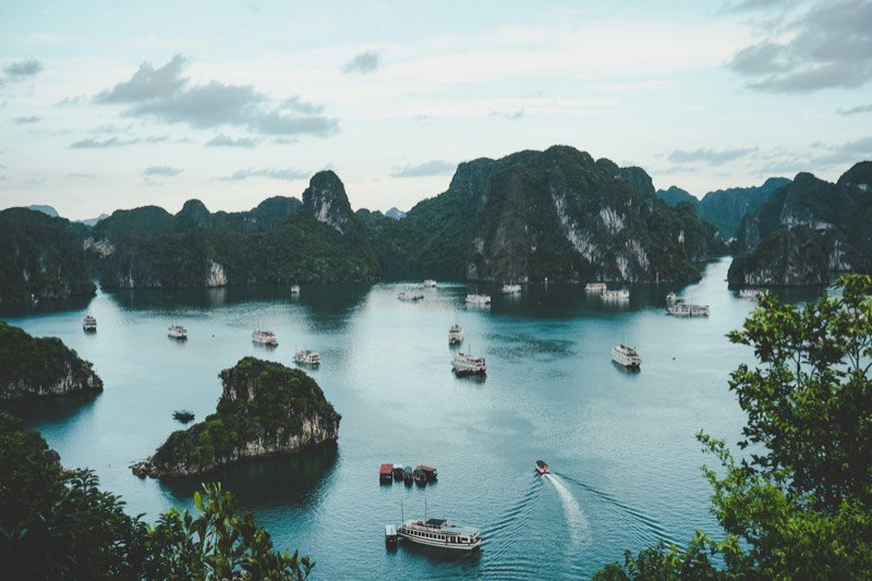 Limestone karsts rising from Ha Long Bay, Vietnam
